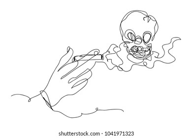 continuous line drawing of a dangerous cylinder head skull health concept vector illustration