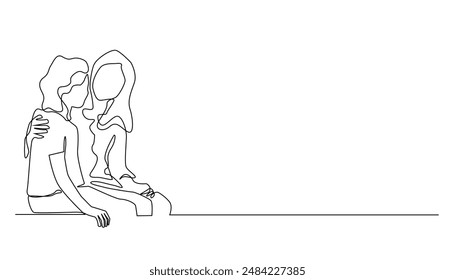 continuous line drawing of a daughter pouring out her heart to her mother. one line drawing of a daughter telling a story to her mother. one line vector illustration. isolated on white background