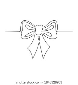 Continuous line drawing. Decorative bow. Black isolated on white background. Hand drawn vector illustration. 