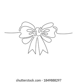 Continuous line drawing. Decorative bow. Black isolated on white background. Hand drawn vector illustration. 