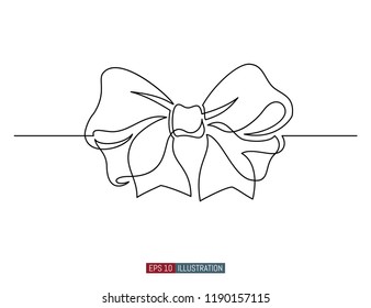 Continuous Line Drawing Of Decorative Ribbon Bow. Template For Your Design. Vector Illustration.