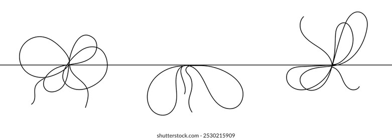 Continuous line drawing of decorative ribbon bow. editable line. Vector illustration.