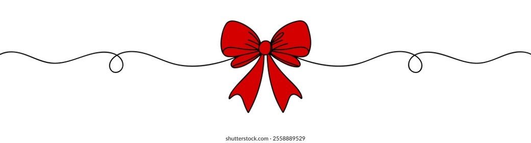 Continuous line drawing of decorative ribbon bow. Vector illustration.
