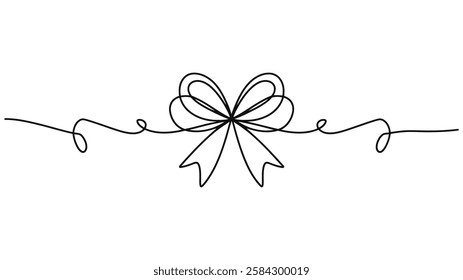 Continuous line drawing of decorative ribbon bow. editable line., Festive bow-knot minimalist black linear design isolated Vector illustration