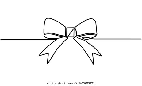 Continuous line drawing of decorative ribbon bow. editable line., Festive bow-knot minimalist black linear design isolated Vector illustration
