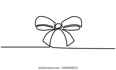 Continuous line drawing of decorative ribbon bow. editable line., Festive bow-knot minimalist black linear design isolated Vector illustration