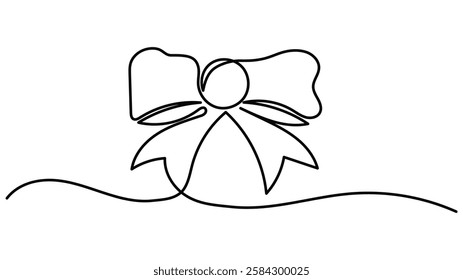Continuous line drawing of decorative ribbon bow. editable line., Festive bow-knot minimalist black linear design isolated Vector illustration