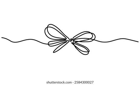 Continuous line drawing of decorative ribbon bow. editable line., Festive bow-knot minimalist black linear design isolated Vector illustration