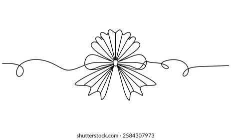 Continuous line drawing of decorative ribbon bow. editable line., Festive bow-knot minimalist black linear design isolated Vector illustration