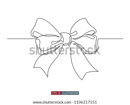 Continuous line drawing of decorative ribbon bow. Template for your design. Vector illustration.