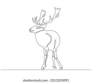 Continuous line drawing of deer. Line art icon. Deer continuous line drawing. Deer one line draw graphic vector. Vector illustration