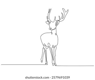 Continuous line drawing of deer horned. Single line illustration of deer or moose. Hunting animal, horned animal concept. Editable outline