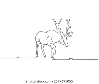 Continuous line drawing of deer horned. Single line illustration of deer or moose. Hunting animal, horned animal concept. Editable outline