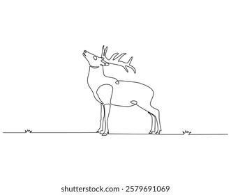 Continuous line drawing of deer horned. Single line illustration of deer or moose. Hunting animal, horned animal concept. Editable outline