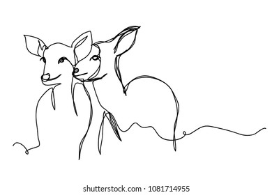 continuous line drawing of deer wildlife vector illustration