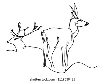 continuous line drawing of deer wildlife vector illustration