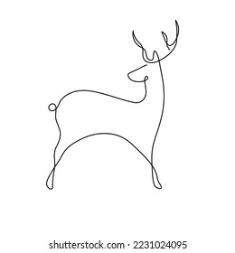 continuous line drawing of deer.Christmas decoration, background, pattern. Black line sketch on white background. Vector illustration. EPS 10