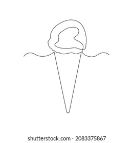 Continuous line drawing delicious fresh of ice cream cone. Single one line art of sweet ice cream gelato desert. Vector illustration