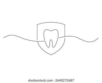 continuous line drawing dental with shield design, shield vector illustration, isolated on transparent background