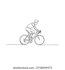 Desenho de linha contínua representando um ciclista andando de bicicleta em movimento