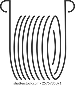 Continuous line drawing depicting a tensioned metal coil spring that elegantly forms a parabola, set against a clean white background, emphasizing its geometric simplicity and industrial design