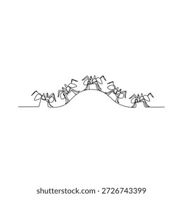 Um desenho de linha contínua representa as pessoas em uma onda como formação