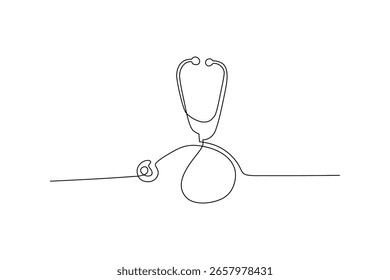 Un dibujo de línea continua representa un estetoscopio Estilo de arte minimalista muestra instrumento médico