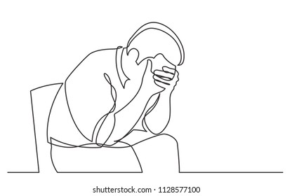 continuous line drawing of depressed man sitting on chair