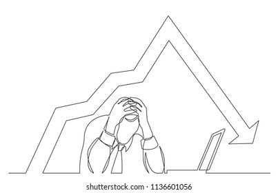 continuous line drawing of depressed man on white background  with decreasing graph