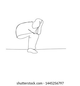 continuous line drawing of depressed man sitting. isolated sketch drawing of depressed man sitting line concept. outline thin stroke vector illustration