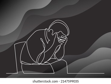 dibujo de línea continua del hombre deprimido sentado en la silla