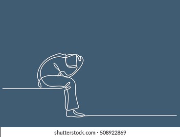 continuous line drawing of depressed man sitting