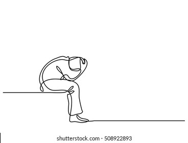 Continuous Line Drawing Of Depressed Man Sitting