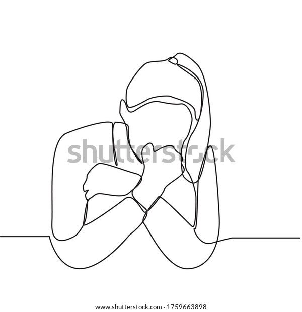 Continuous Line Drawing Depressed Women Emotional Stock Vector Royalty Free