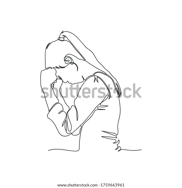 Continuous Line Drawing Depressed Women Emotional Stock Vector Royalty Free