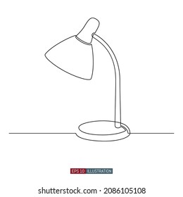 Durchlaufzeilenzeichnung der Desk-Lampe. Vorlage für Ihr Design funktioniert. Vektorgrafik.