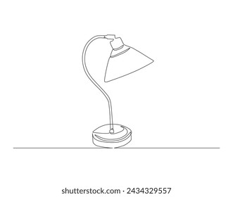 Continuous Line Drawing Of Desk Lamp For Table. One Line Of Table Lamp. Desk Lamp Continuous Line Art. Editable Outline.
