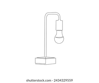 Continuous Line Drawing Of Desk Lamp For Table. One Line Of Table Lamp. Desk Lamp Continuous Line Art. Editable Outline.
