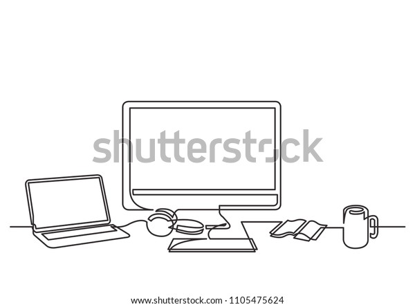 Continuous Line Drawing Desktop Computer Laptop Stock Vector (Royalty ...
