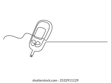 Continuous line drawing of diabetes equipment's. Health care concept. Minimalistic art. Single line drawing of diabetes measuring blood sugar before meal. Diabetic health concept vector illustration