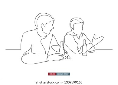 Continuous line drawing the dialogue two men at the bar  Template for your design works  Vector illustration 