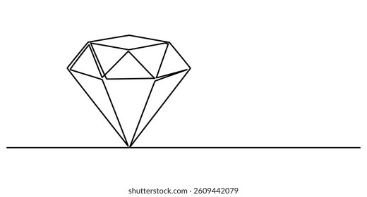 Continuous Line Drawing of Diamond Icon. Hand Drawn Symbol Vector Illustration, Continuous one line drawing of diamond. One line drawing illustration of diamond. Beauty and fashion concept single line