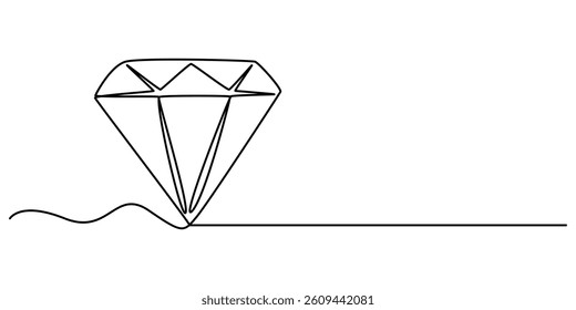 Continuous Line Drawing of Diamond Icon. Hand Drawn Symbol Vector Illustration, Continuous one line drawing of diamond. One line drawing illustration of diamond. Beauty and fashion concept single line