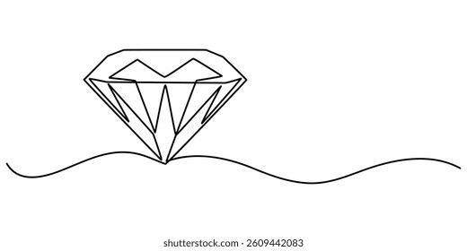 Continuous Line Drawing of Diamond Icon. Hand Drawn Symbol Vector Illustration, Continuous one line drawing of diamond. One line drawing illustration of diamond. Beauty and fashion concept single line