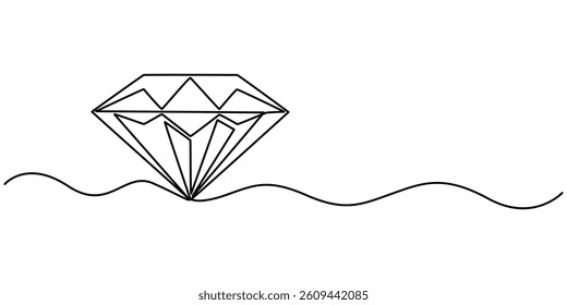 Continuous Line Drawing of Diamond Icon. Hand Drawn Symbol Vector Illustration, Continuous one line drawing of diamond. One line drawing illustration of diamond. Beauty and fashion concept single line