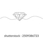 Continuous line drawing of diamond. Single line illustration of jewelery diamond. Jewelery, National diamond day concept. Editable outline 