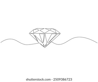 Continuous line drawing of diamond. Single line illustration of jewelery diamond. Jewelery, National diamond day concept. Editable outline 