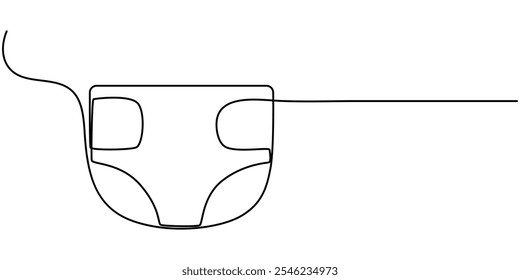 Continuous Line Drawing of Diaper Icon. Hand Drawn Symbol Vector Illustration, continuous line drawing. Line art, drawing baby diapers. Vector illustration on white background, Newborn line art. Baby