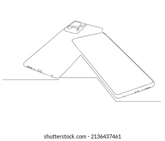 Dibujo continuo de líneas de dispositivos digitales. Smartphone, teléfono móvil.