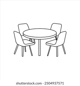 Continuous Line Drawing of Dinner Table Icon.